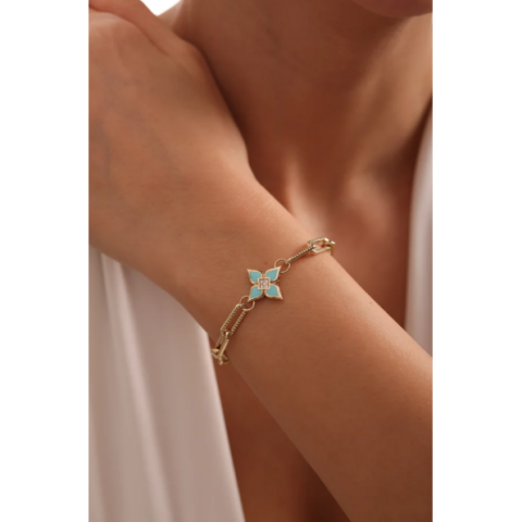 Turkuaz Mineli Lotus Altın Bileklik