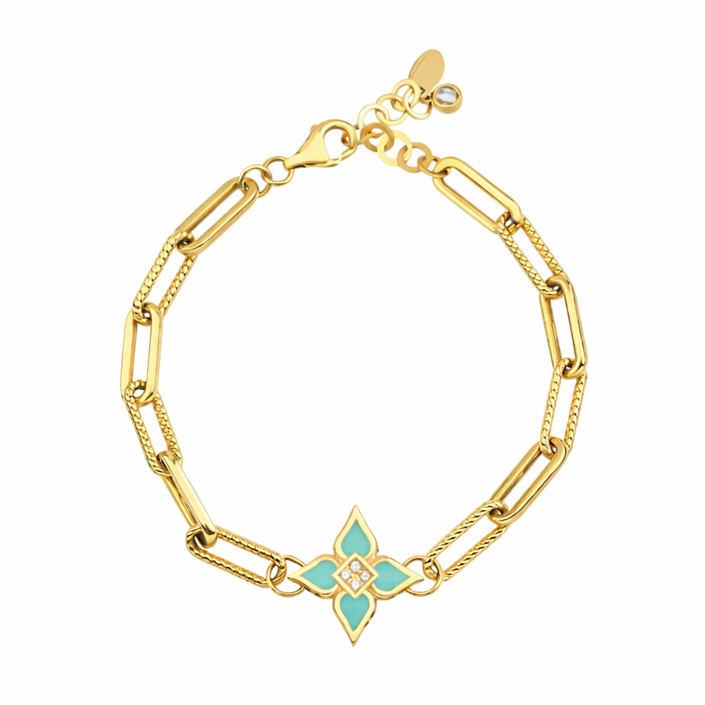 Turkuaz Mineli Lotus Altın Bileklik