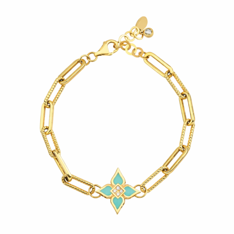 Turkuaz Mineli Lotus Altın Bileklik