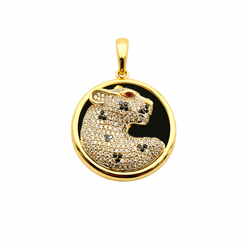 Altın Siyah Mineli Taşlı Leopar Kolye Ucu