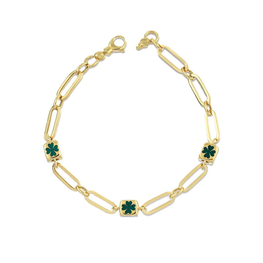 Altın Yeşil Mineli Yonca Bileklik