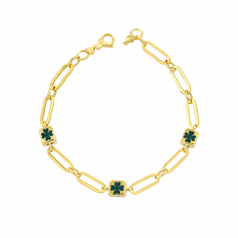 Altın Yeşil Mineli Yonca Bileklik