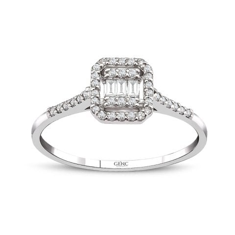 0,20 Karat Baget Pırlanta Kolları Taşlı Yüzük