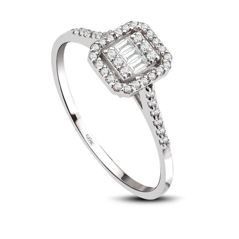 0,20 Karat Baget Pırlanta Kolları Taşlı Yüzük
