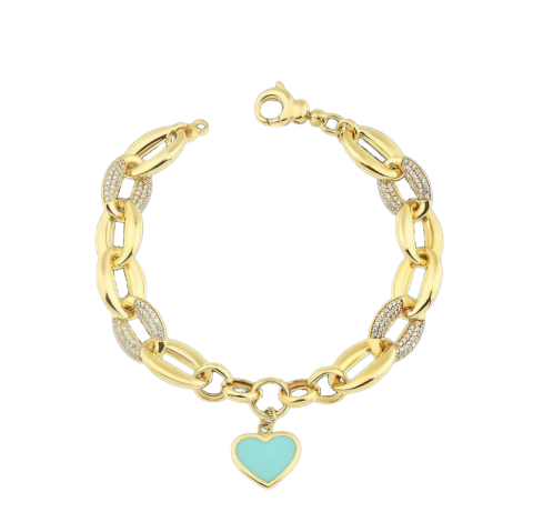 Altın Turkuaz Mineli Kalpli Bileklik