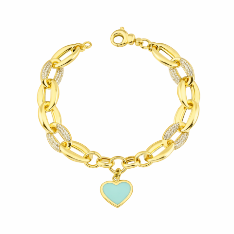 Altın Turkuaz Mineli Kalpli Bileklik