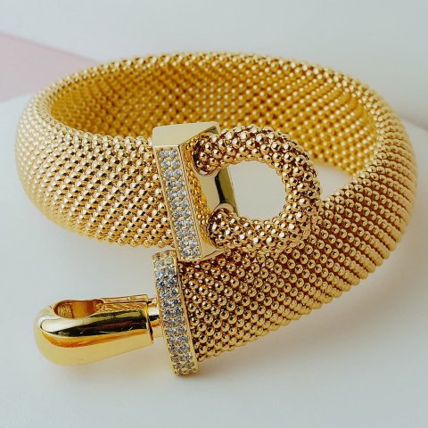 Kalın Hasır Taşlı Altın Bileklik