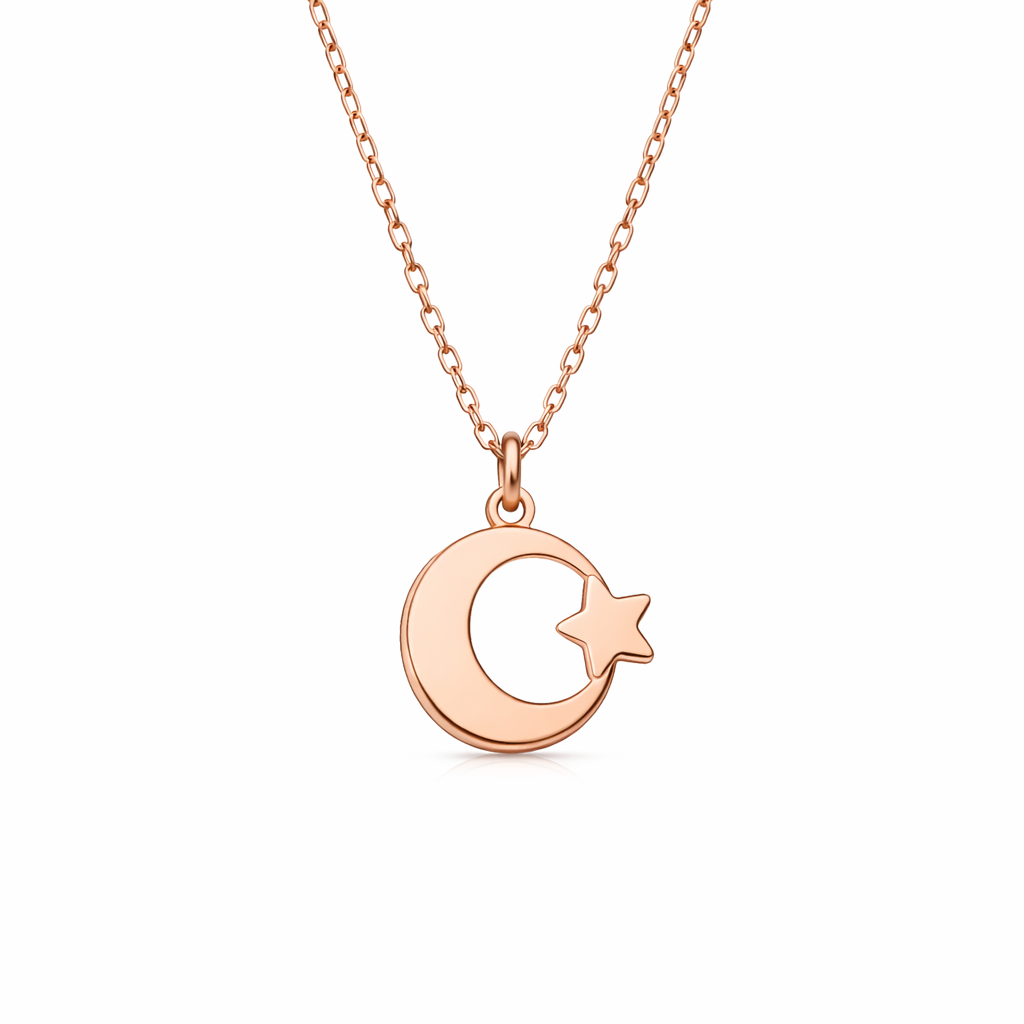 Altın Ay Yıldız Zincirli Kolye