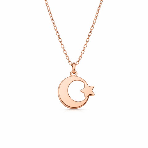Altın Ay Yıldız Zincirli Kolye